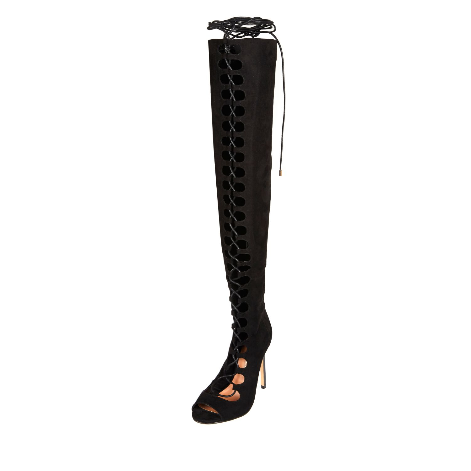 river island black lace up heels
