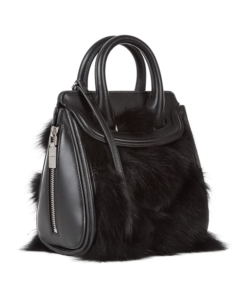 Alexander mcqueen Mini Fur Trim Heroine Bag in Black | Lyst