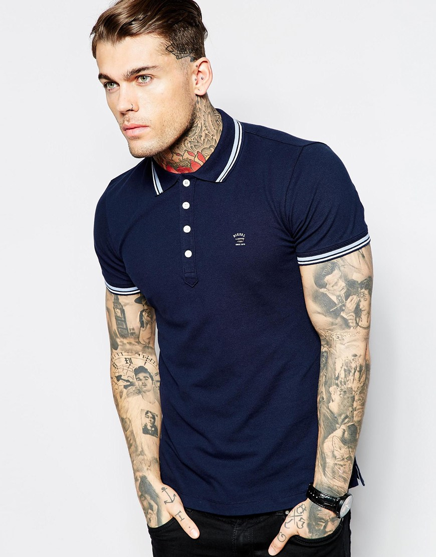 DIESEL Polo T-oin Slim Fit Tipped Pique in Blue for Men - Lyst