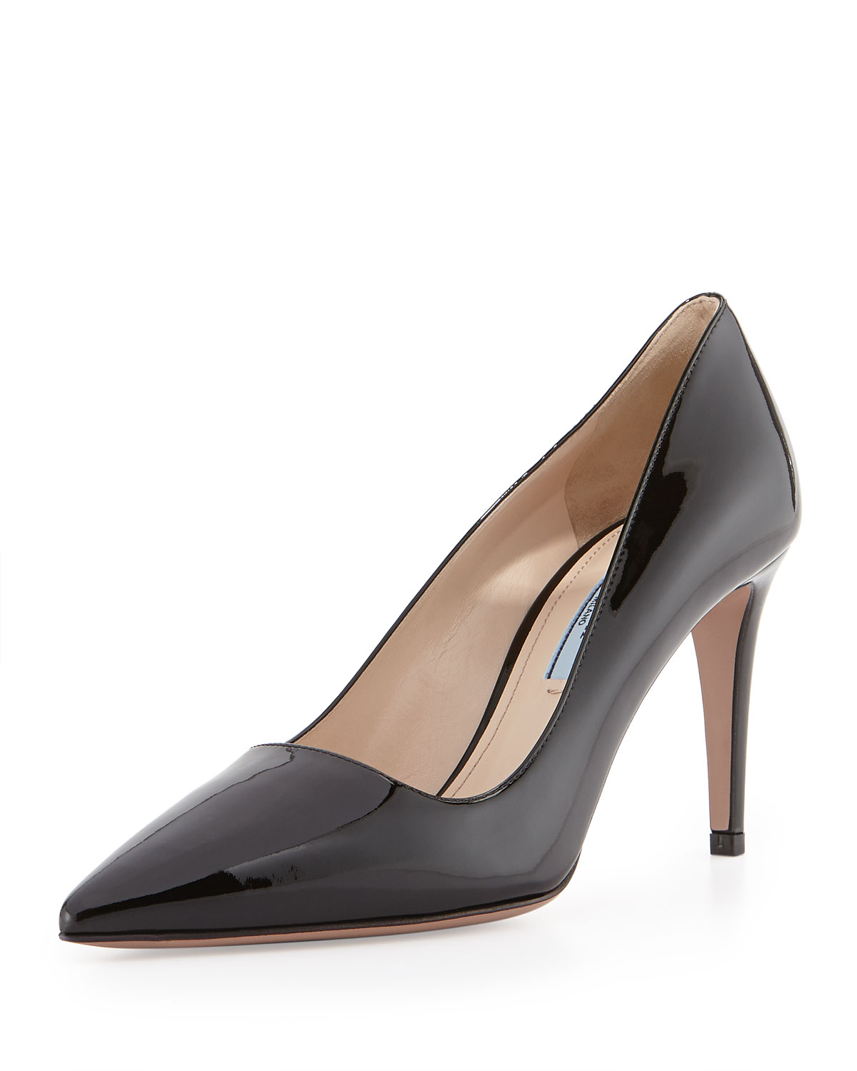 Prada Black Patent Leather Pointed Toe Pumps in Black | Lyst