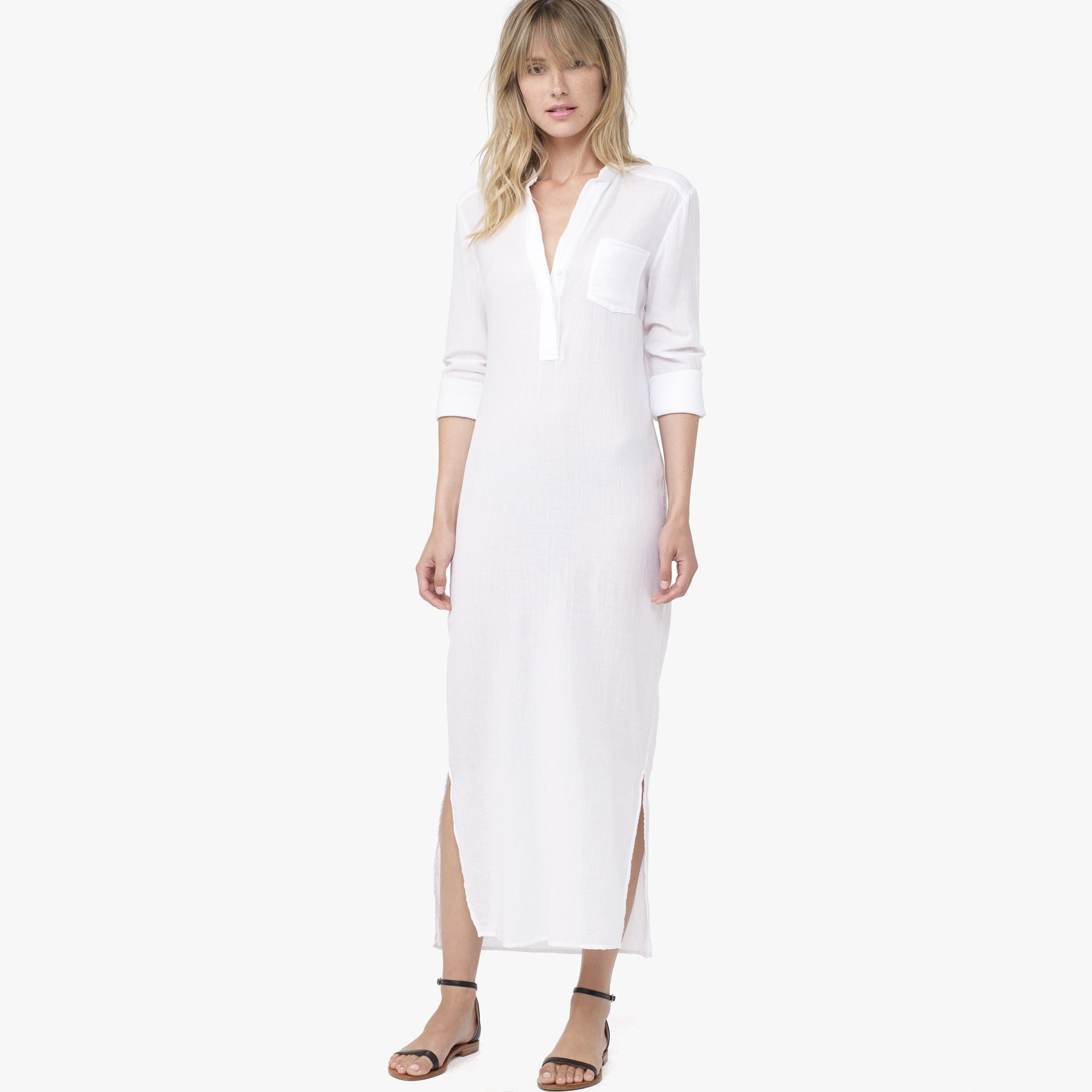 James Perse Long Cotton Henley Dress in White | Lyst