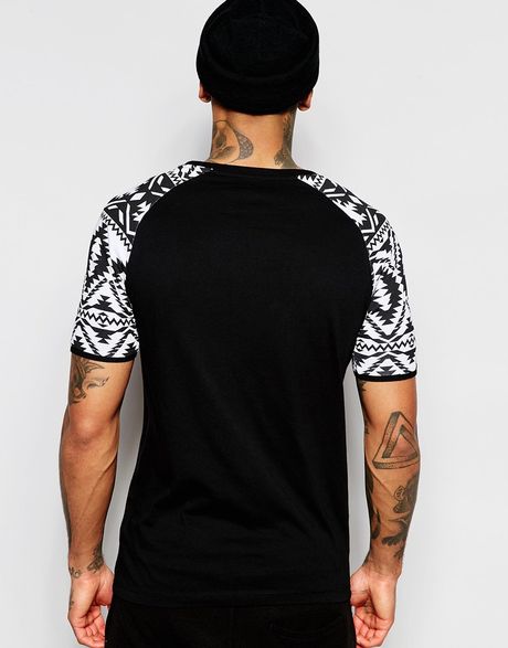 Asos Muscle T-shirt With Geo-tribal Print Raglan Sleeves in Black for ...