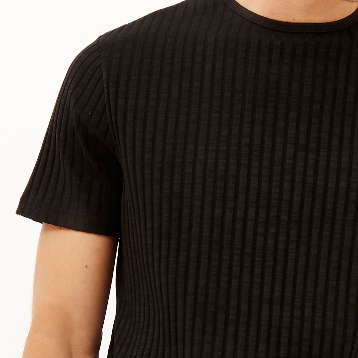 River Island Black Chunky Ribbed T Shirt In Black For Men Lyst