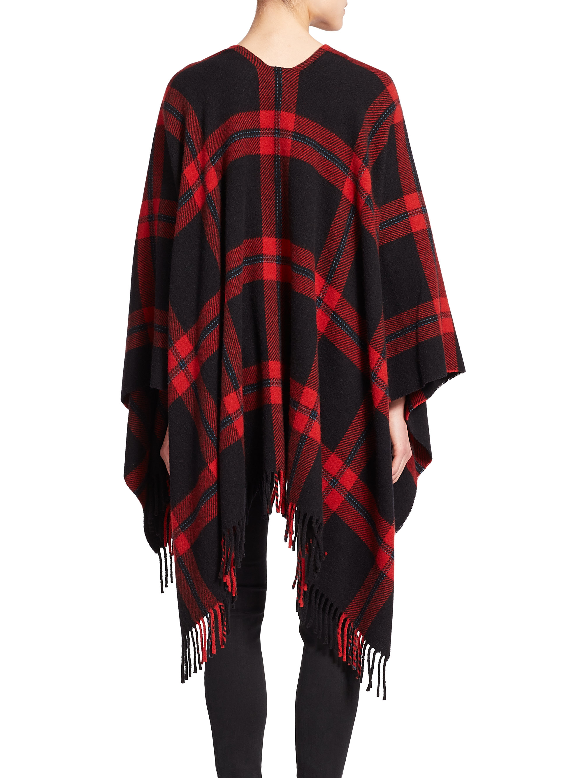 The kooples Plaid Wool Poncho in Red (black-red) | Lyst