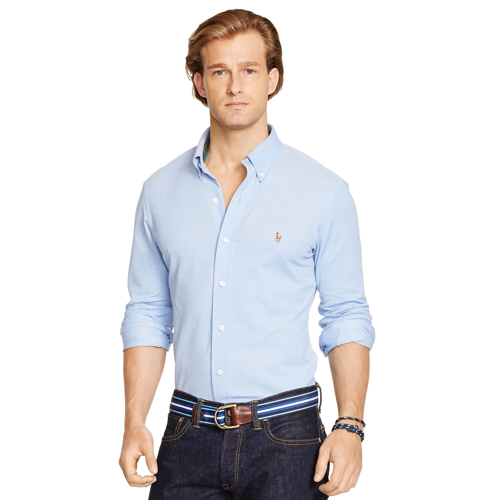 ralph lauren slim fit oxford shirt aegean blue