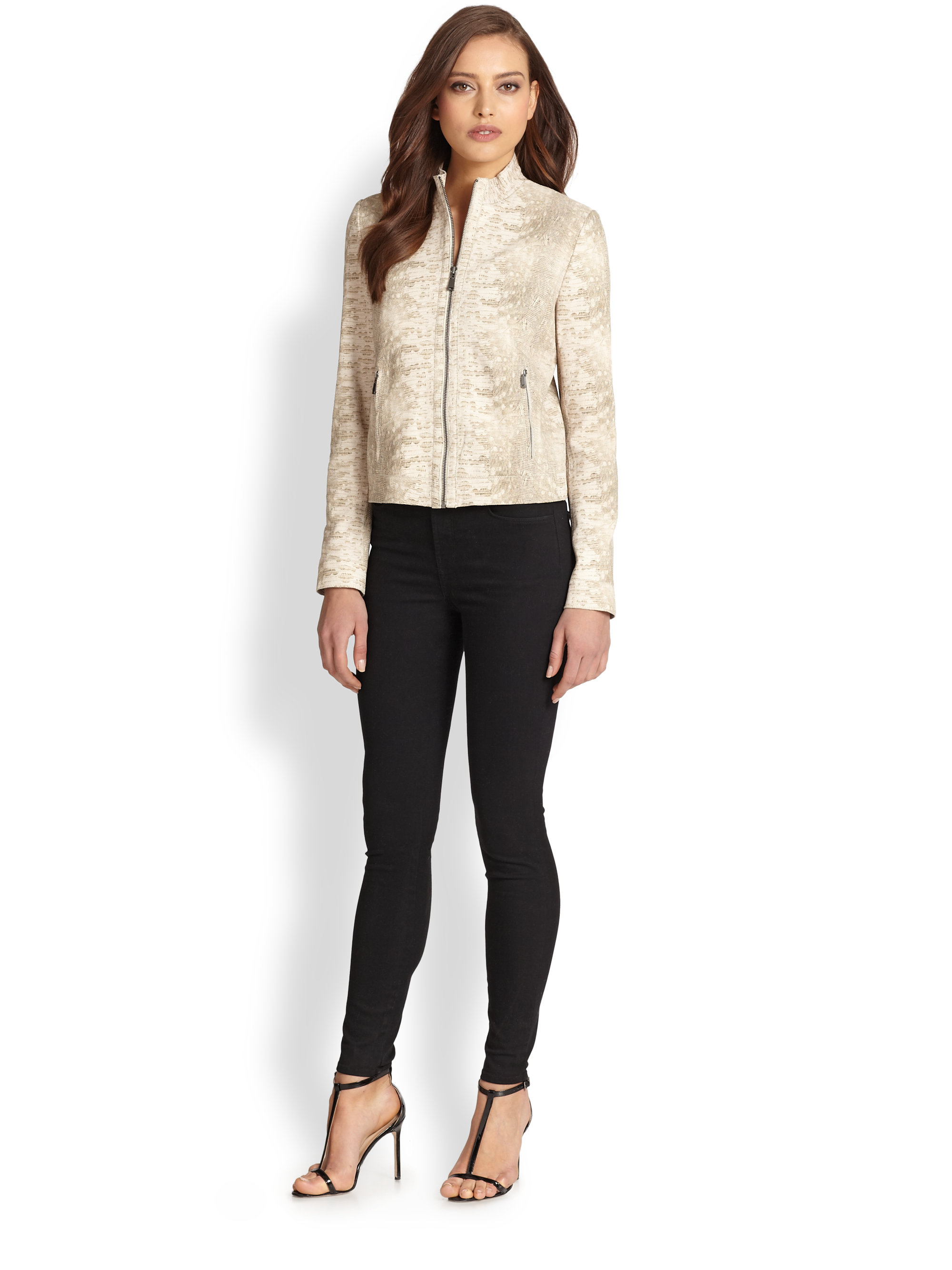 Elie Tahari Leather Cleary Jacket In Natural Lyst