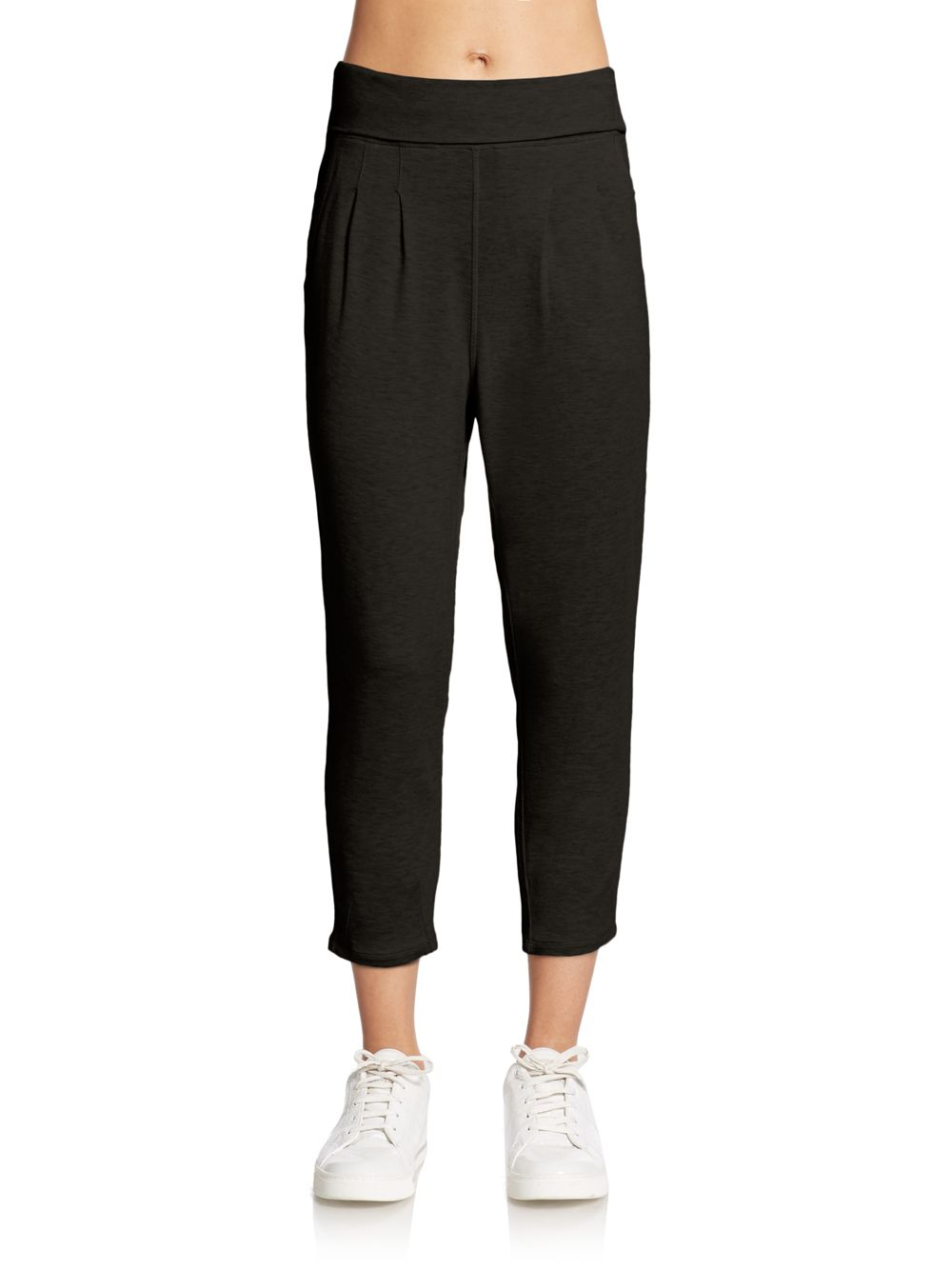Calvin klein Cropped Fold-over Pants in Black | Lyst