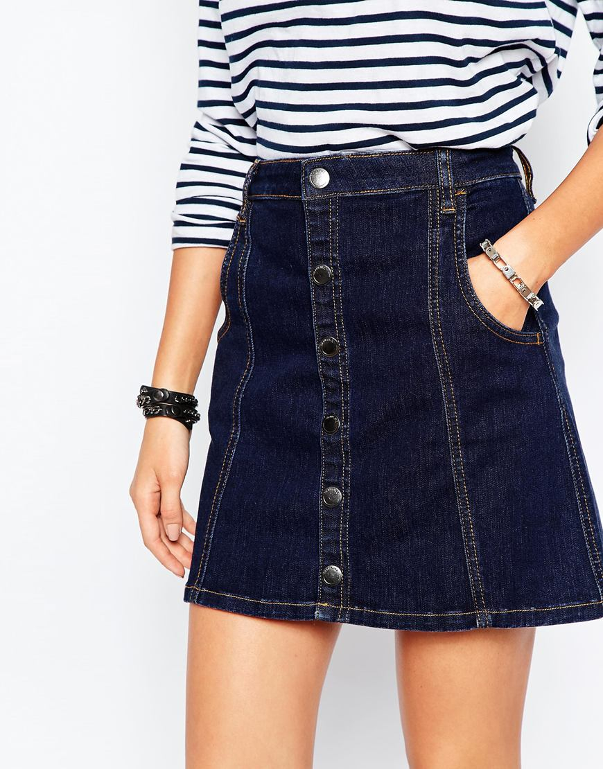 Lyst - Blank 70s Denim Mini Skirt With Button Front Detail in Blue