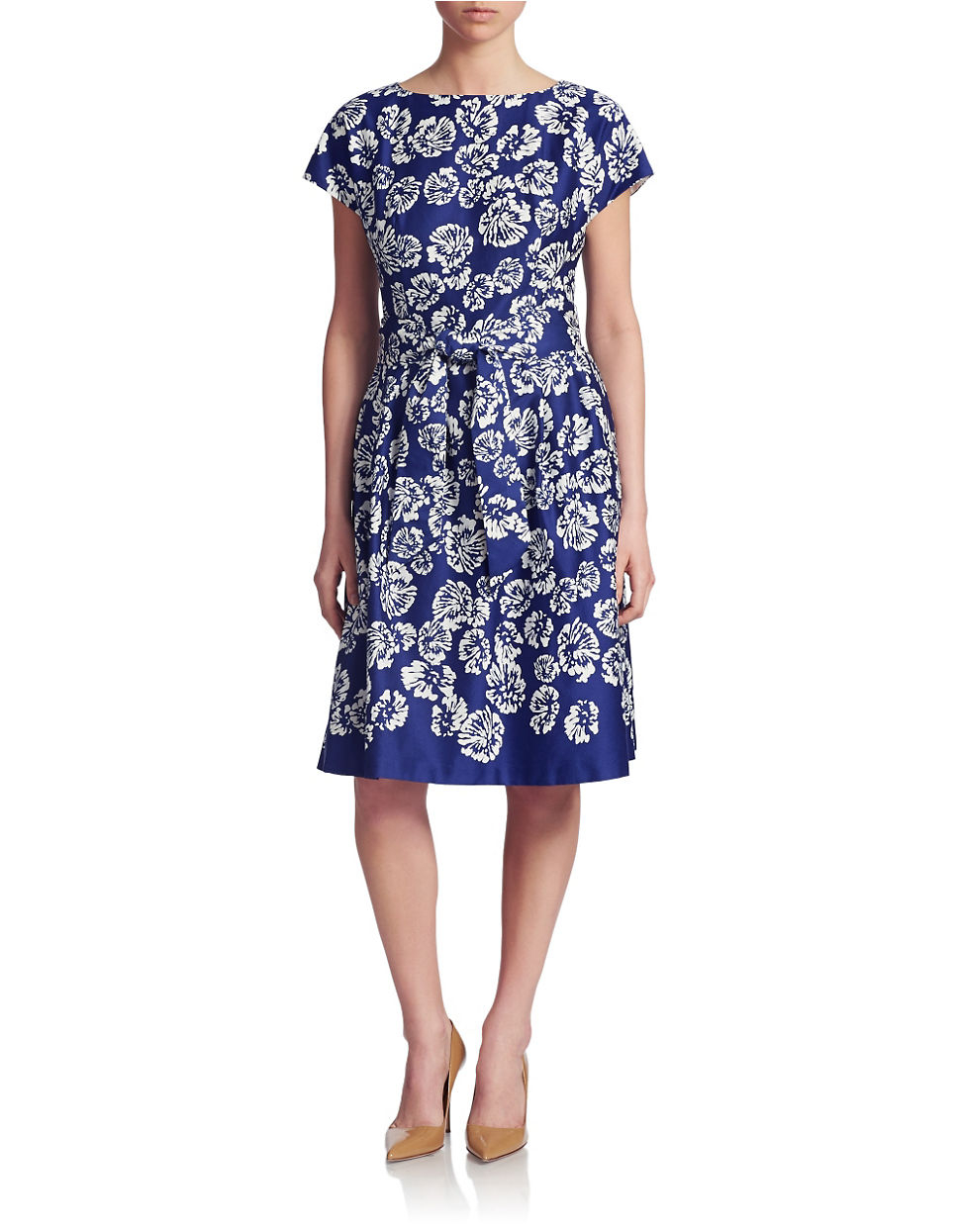 Anne klein Floral Print Belted Dress in Blue | Lyst