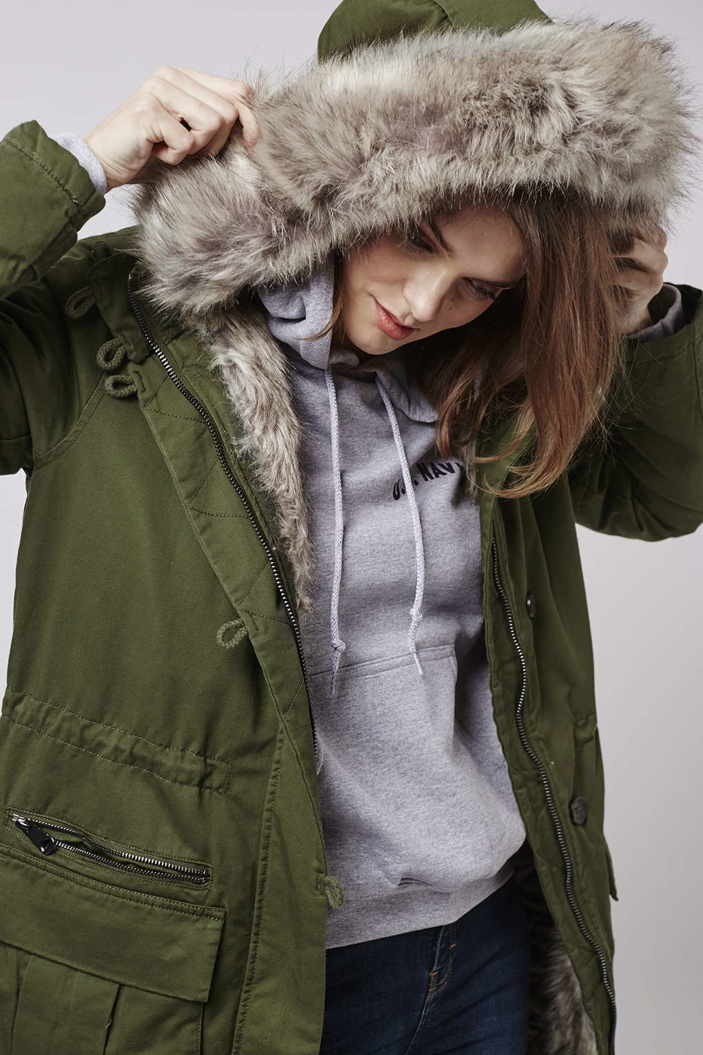 Topshop Tall Long Padded Parka Jacket in Green | Lyst