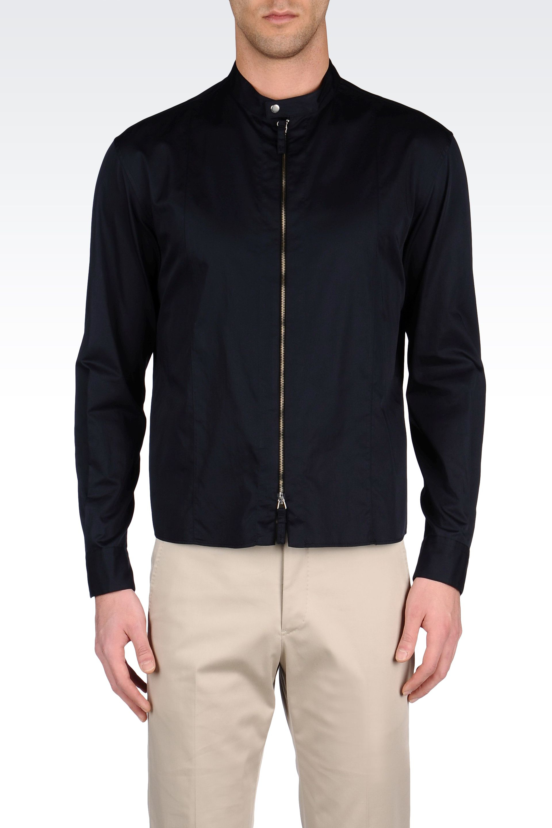Lyst Armani Full Zip Shirt with Mandarin Collar in Blue for Men