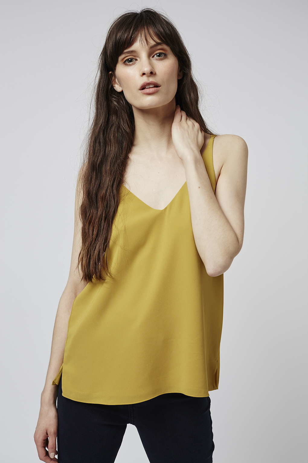 b milano fluid Double V front in   Topshop Strap Yellow Cami Lyst