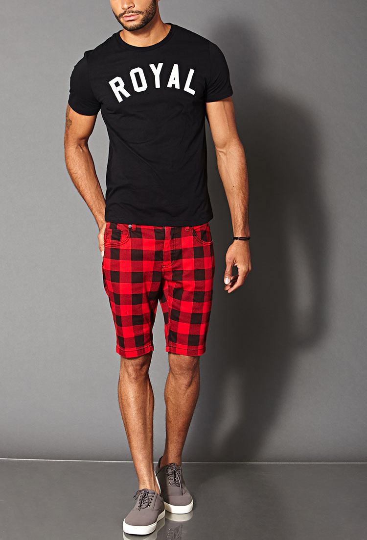 Lyst - Forever 21 Buffalo Plaid Denim Shorts in Red for Men