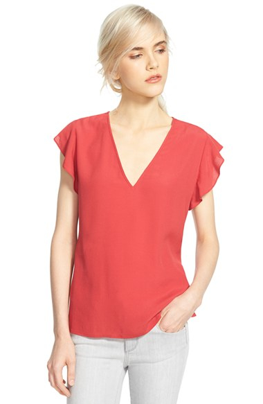 Chelsea28 Flutter Sleeve V-neck Top in Red (RED BEAUTY) | Lyst