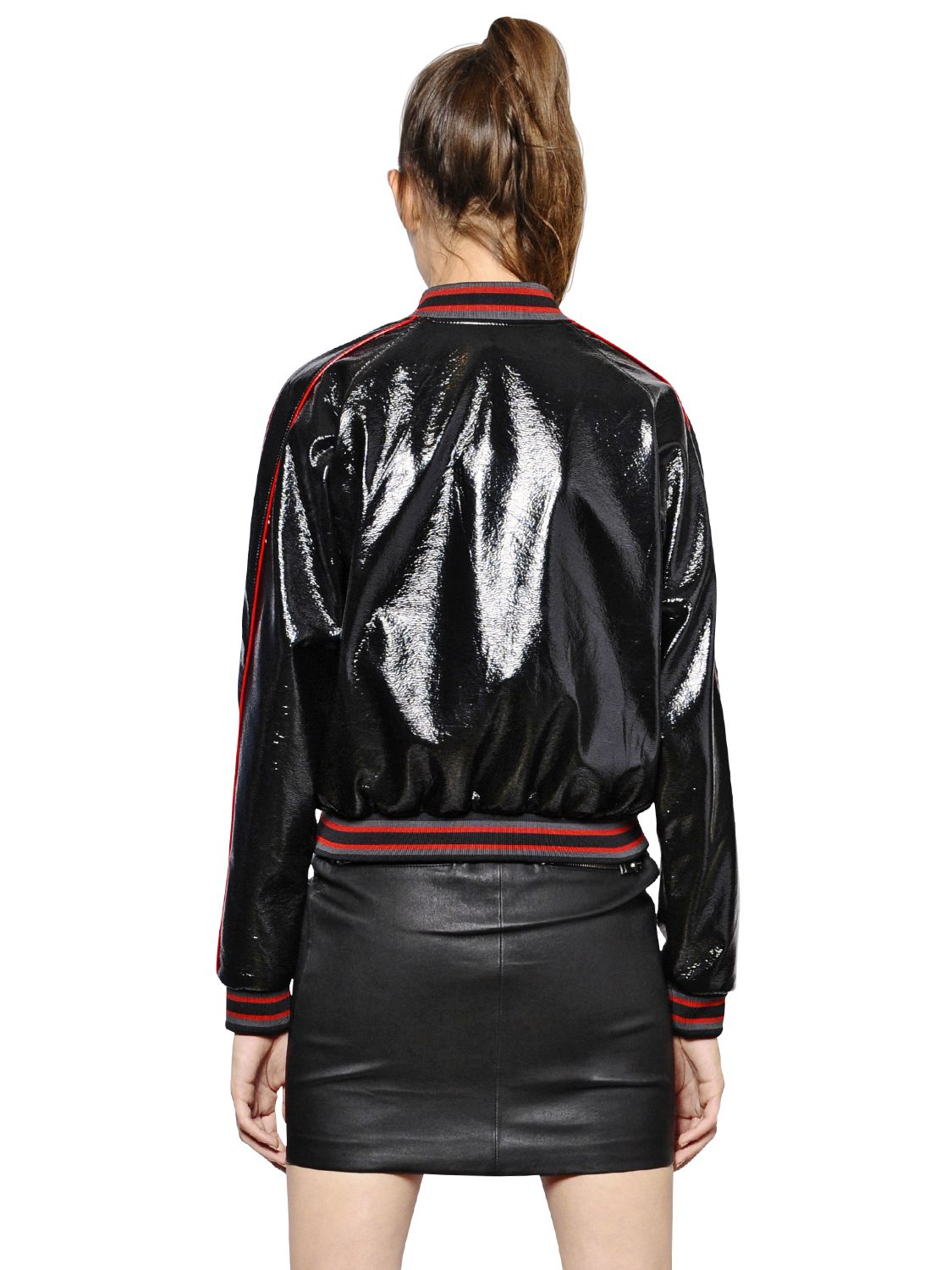 Lyst Sel Faux Patent Leather Er Jacket In Black Gallery