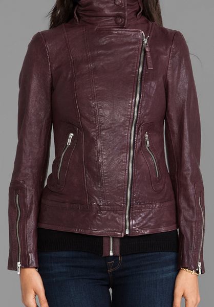 Mackage Veruca Distressed Leather Jacket in Burgundy in Brown (Burgundy ...