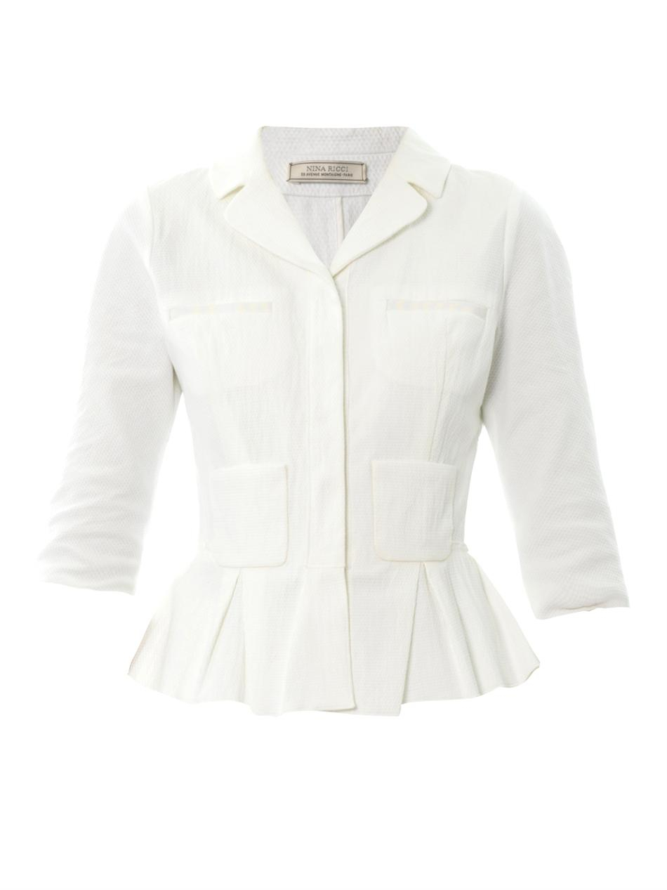 Lyst - Nina Ricci Peplum Piquécotton Jacket in White