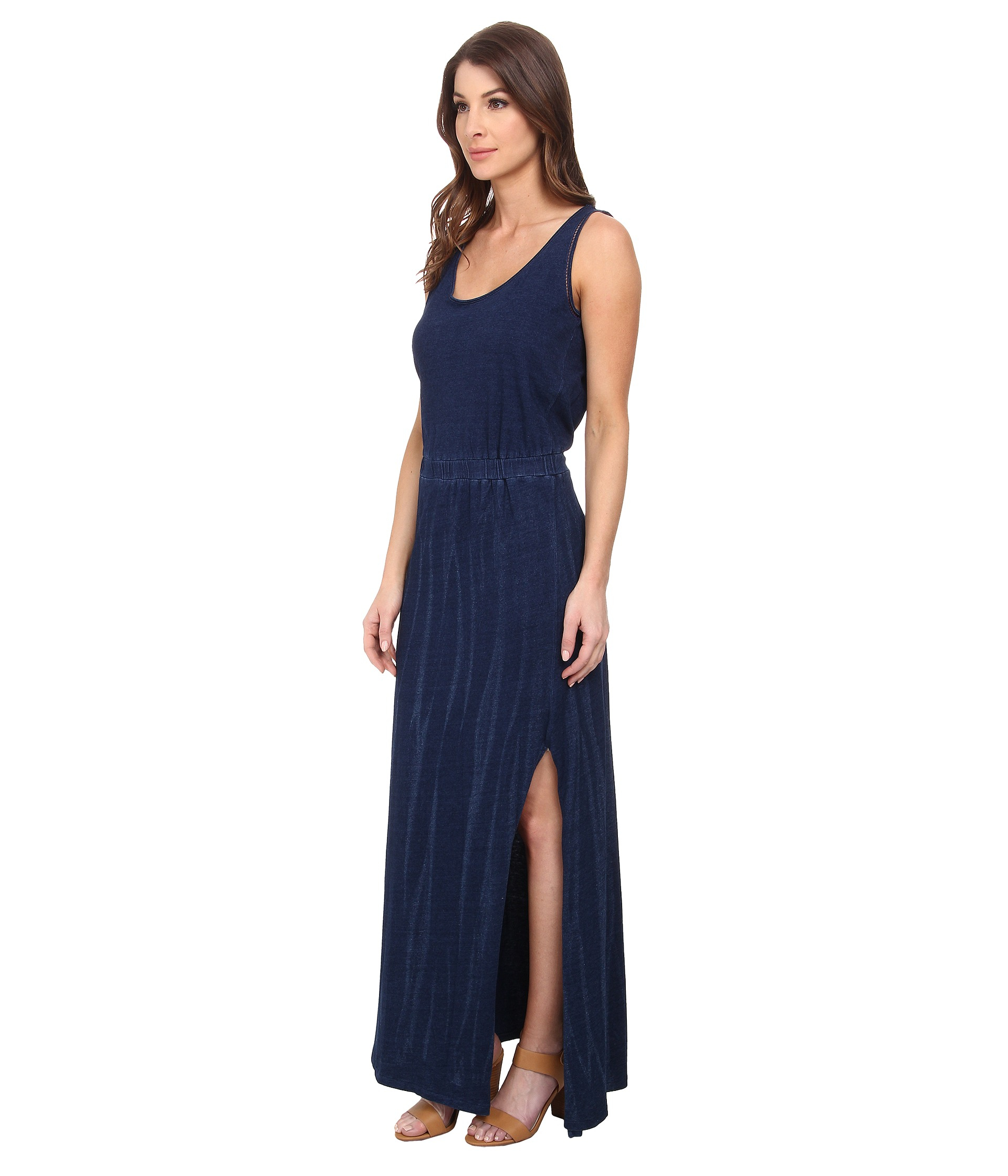 Lyst Dkny Knit Denim Maxi Dress With Mesh In Blue Gallery