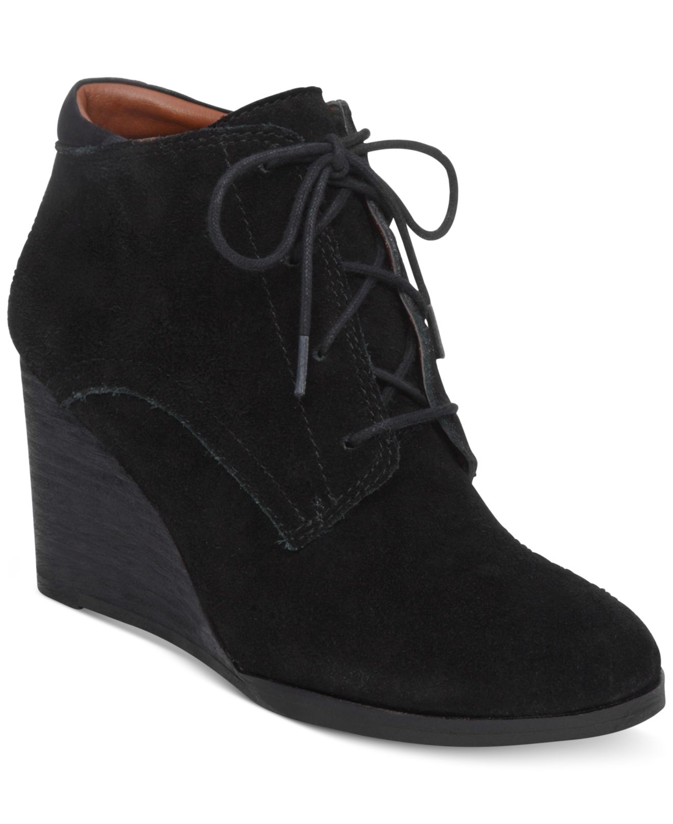 comfortable black wedge booties