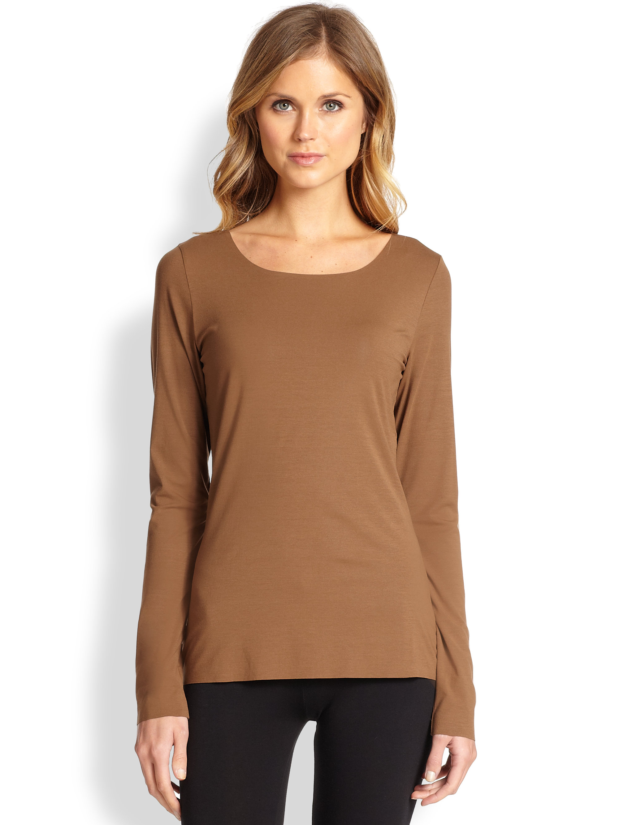 Wolford Pure Long-sleeve Tee in Brown (BISON) | Lyst