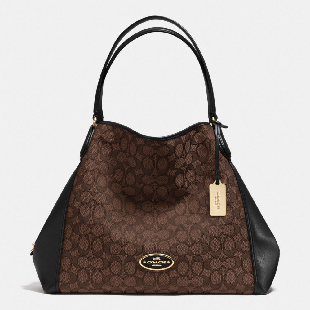 Coach Edie Shoulder Bag In Signature Jacquard in Brown (LIGHT GOLD/BROWN/BLACK) | Lyst