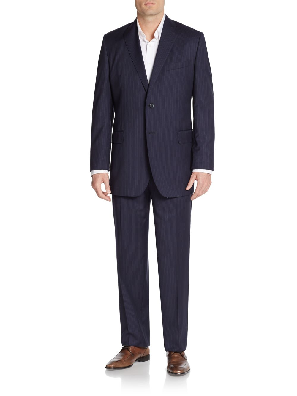 Saks fifth avenue Wool & Silk Pinstripe Twobutton Suit in Blue for Men