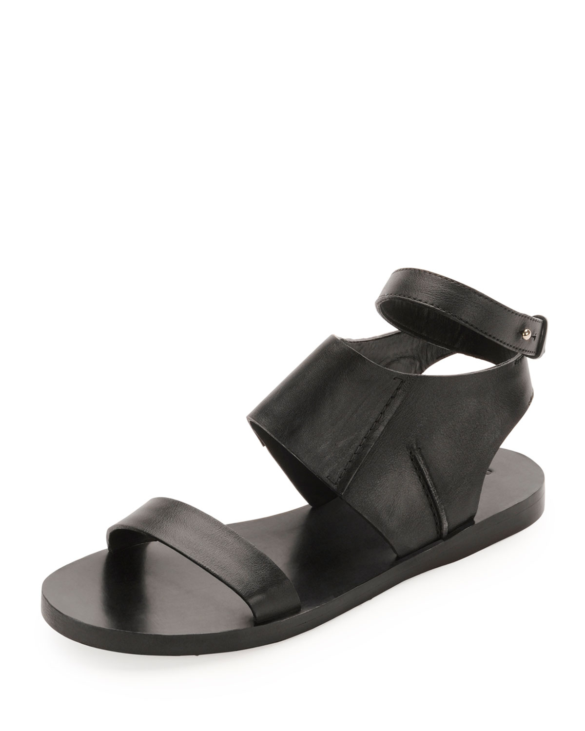 Costume National Calfskin Flat Ankle-Wrap Sandal in Black | Lyst