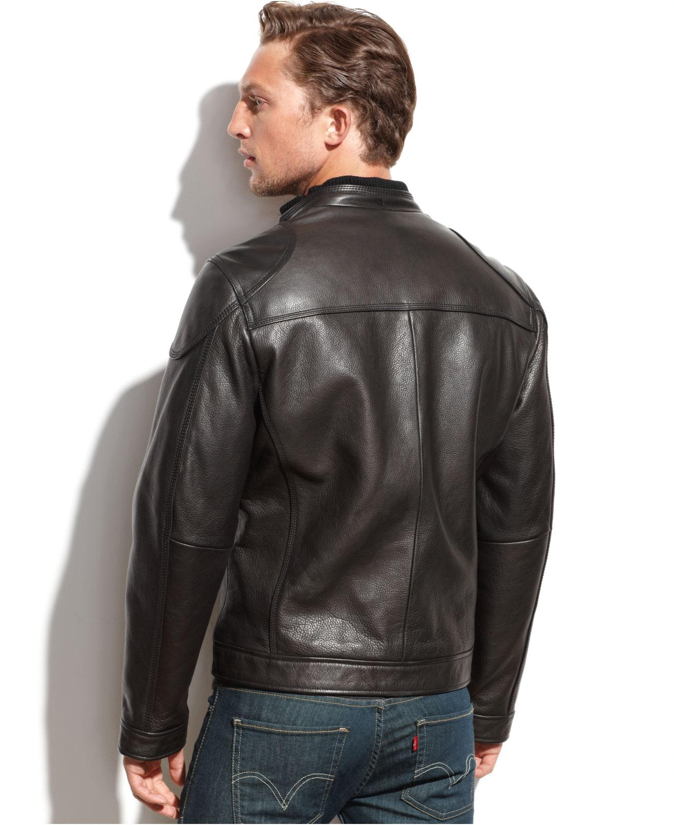 Lyst - Calvin Klein Leather Moto Jacket in Black for Men