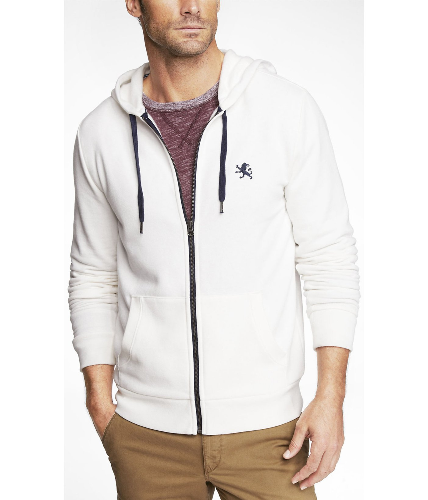 Express Fleece Small Lion Zip-Up Hoodie in White for Men | Lyst