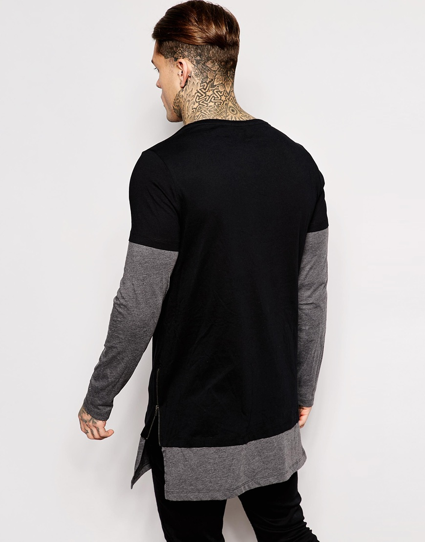 Asos Super Longline Long Sleeve T-shirt With Double Layer And Side Zip ...