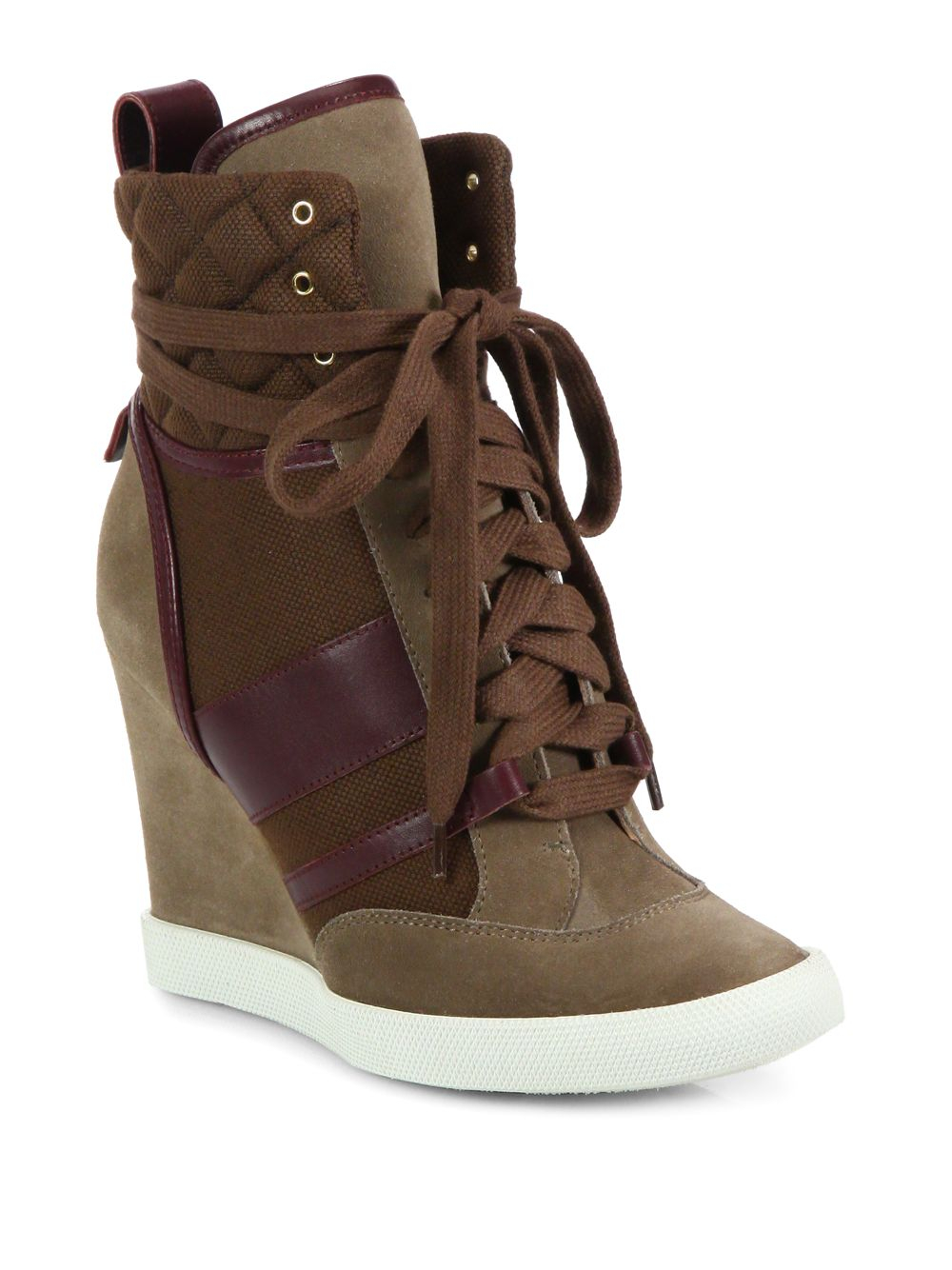 Lyst - Chloé Suede Lace-up Wedge Sneakers in Gray