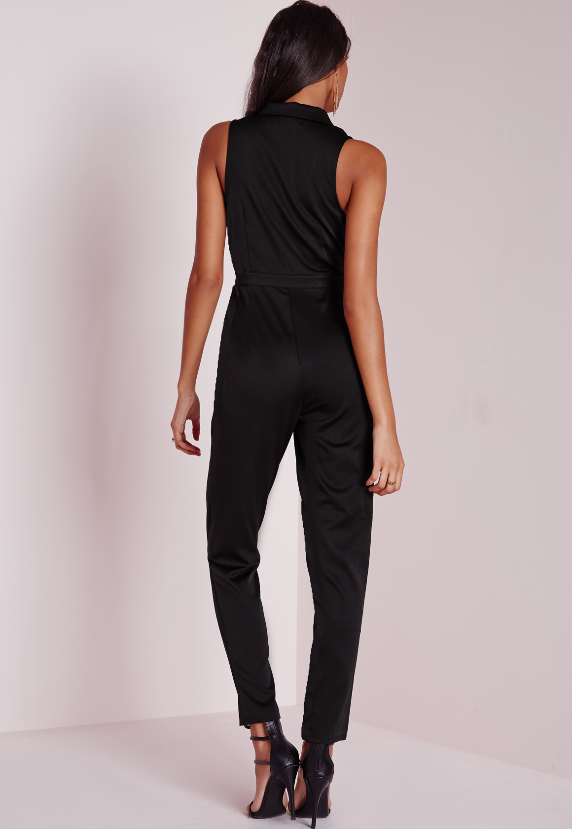 Lyst - Missguided Satin Tux Sleeveless Jumpsuit Black in Black