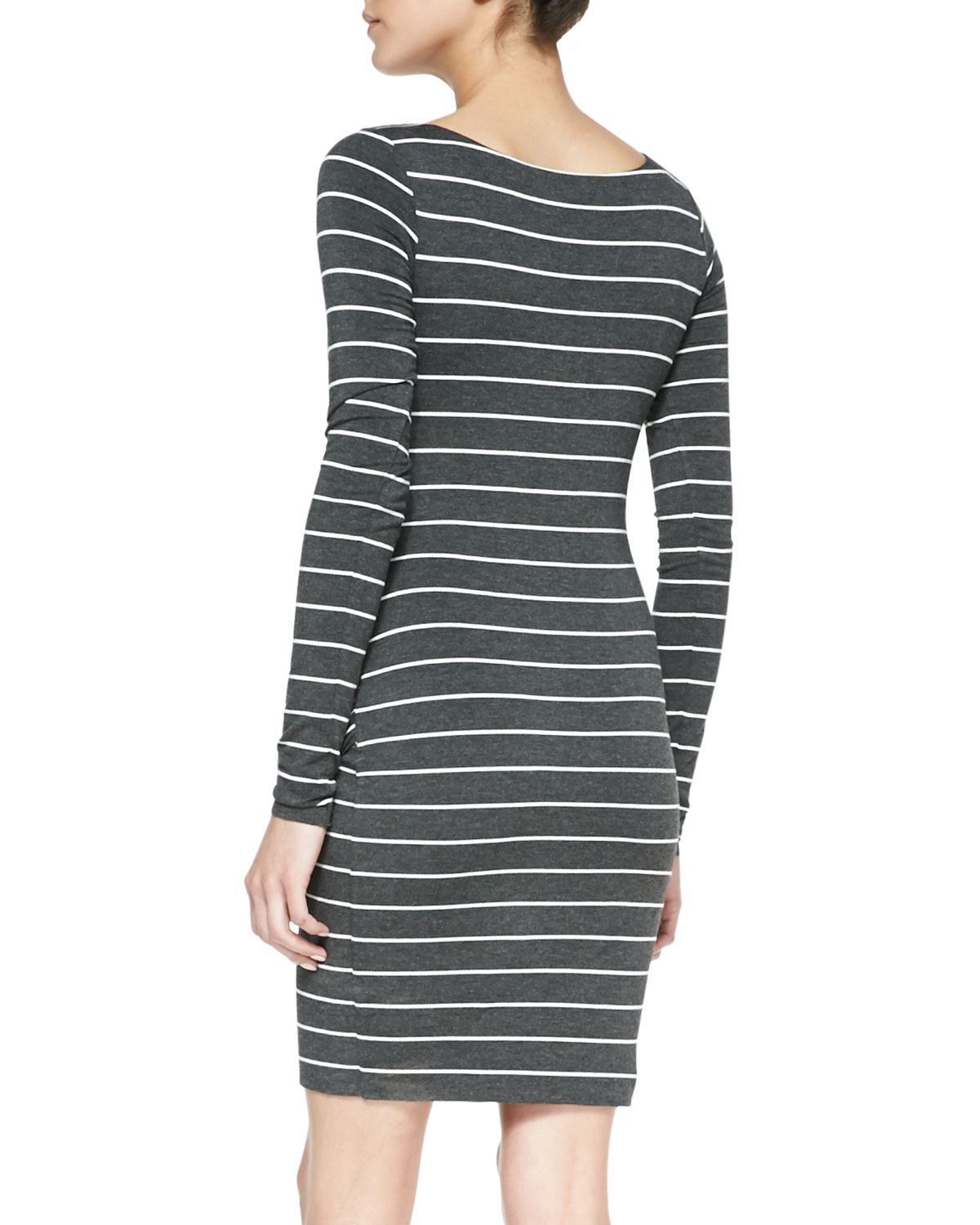 Bailey 44 Vertical Drop Long Sleeve Draped Striped Dress In Gray Grey