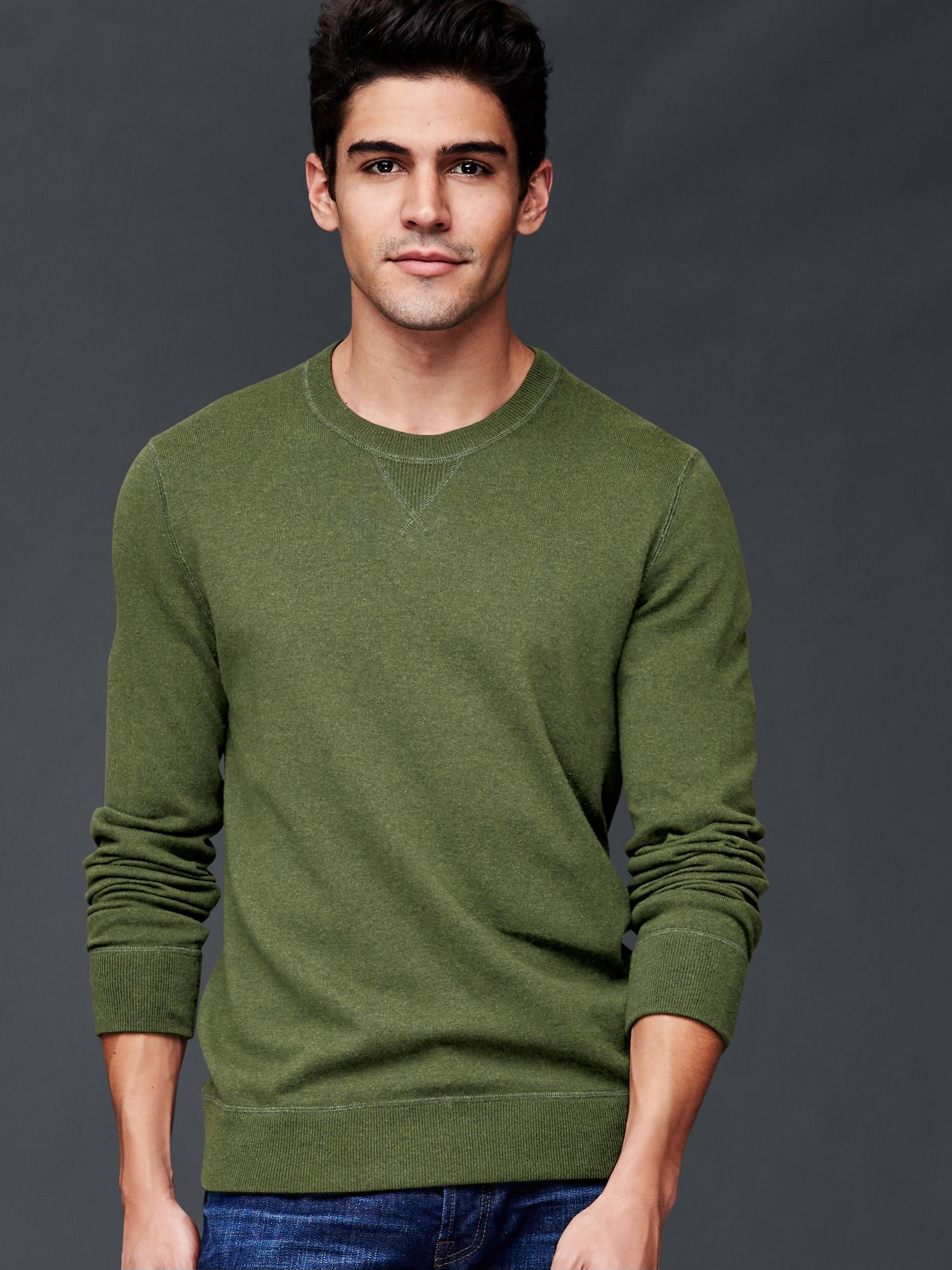 Download Gap Cotton Crew Sweater in Green for Men (olive heather ...