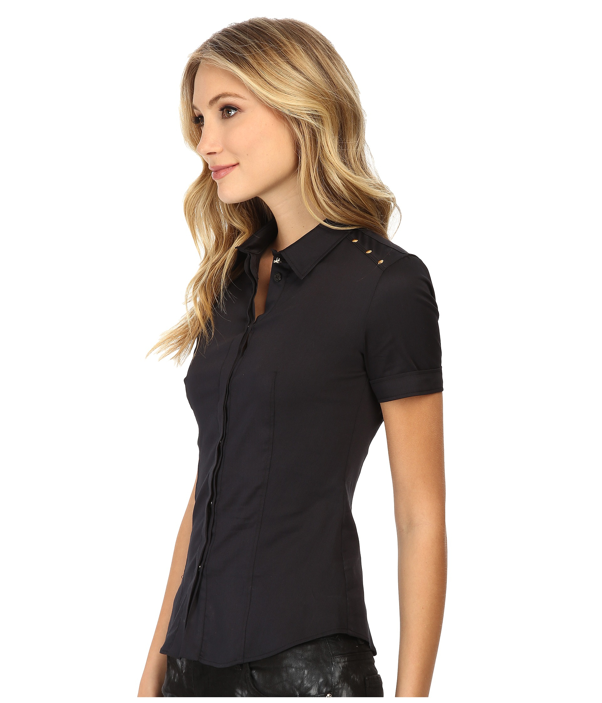 Lyst - Versace Jeans Short Sleeve Button Up Blouse in Black