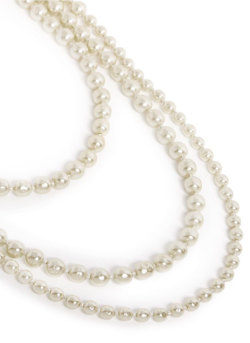 Miriam haskell Three Tier Baroque Pearl Wire Mesh Necklace in White | Lyst