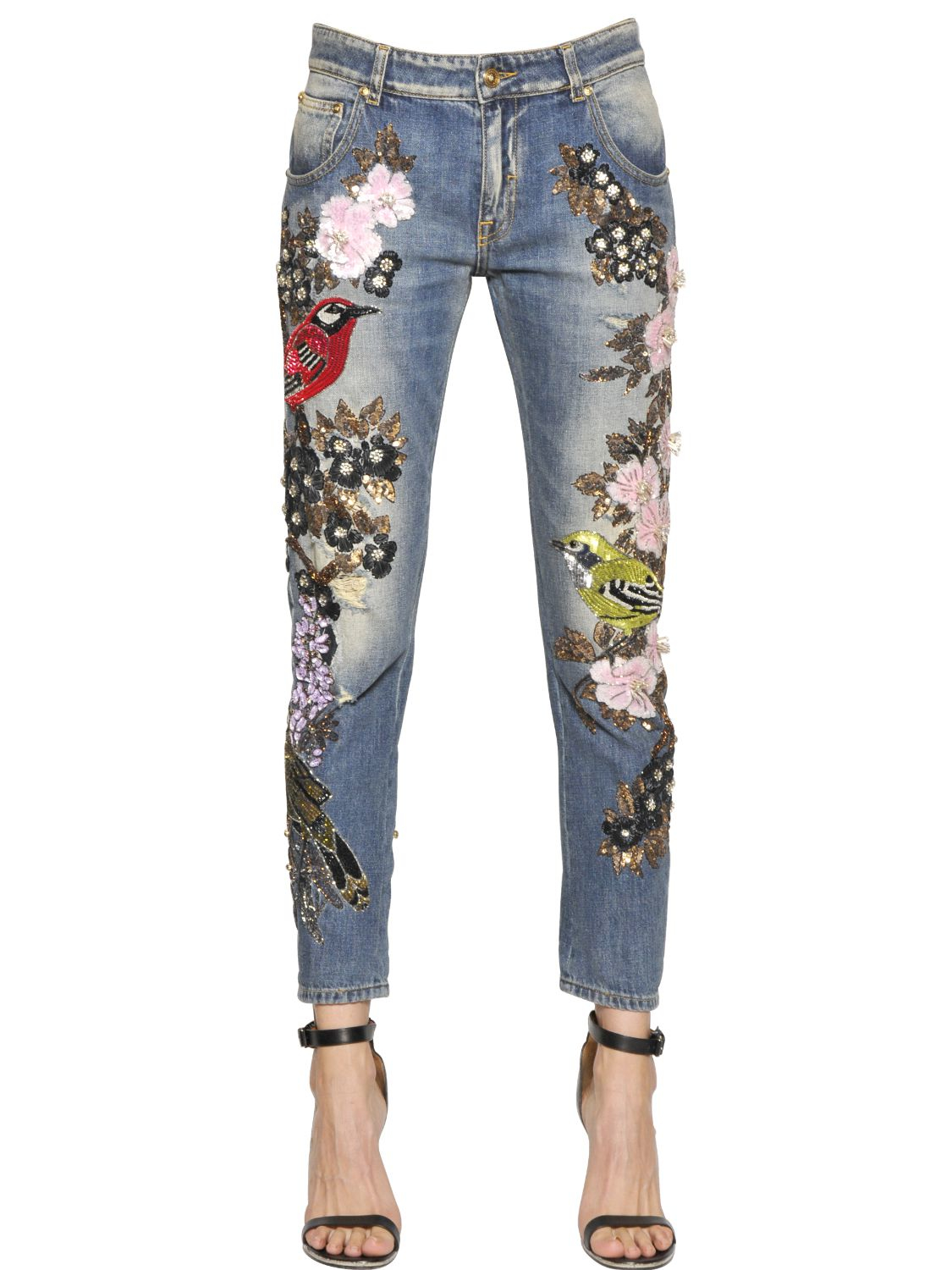 Lyst - Amen Couture Embellished Cotton Denim Jeans in Blue