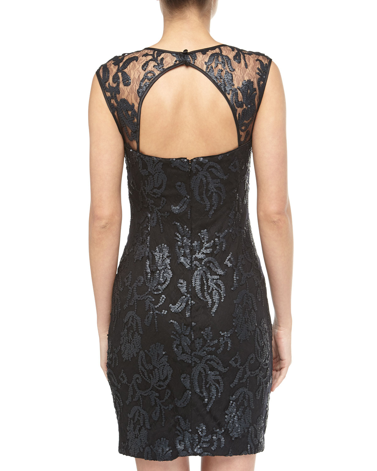Lyst - Adrianna Papell Sequin Lace Cutoutback Cocktail Dress Black in Black