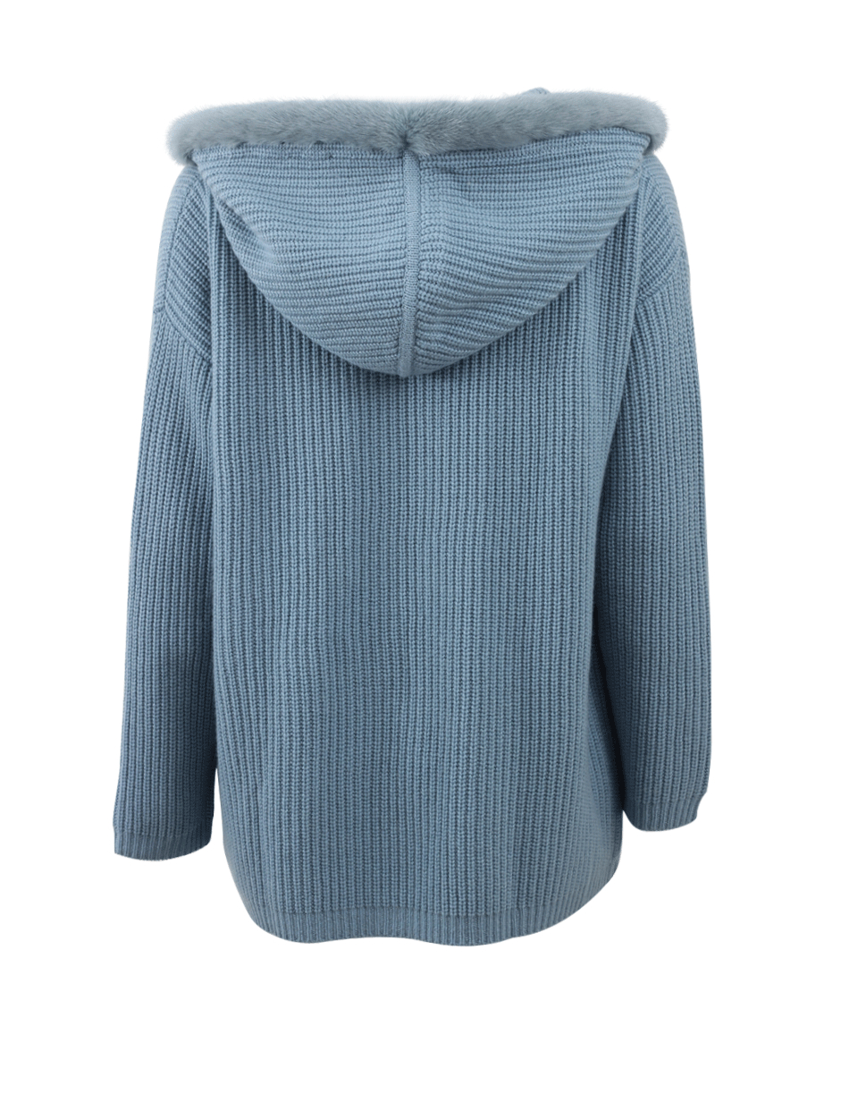 Max & moi Hooded Zip Fur Cardigan in Blue | Lyst