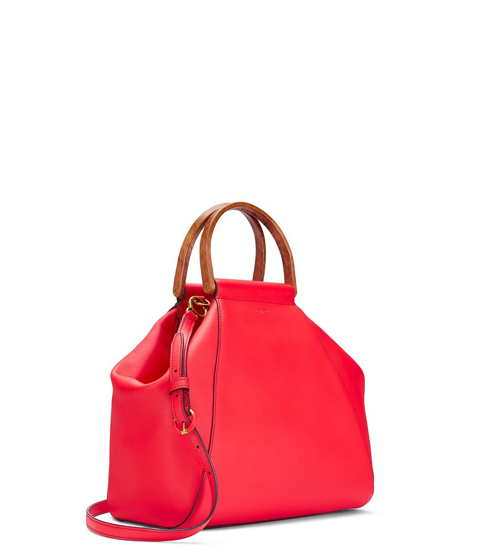 Tory burch Dowel Leather Half-moon Bag in Red | Lyst