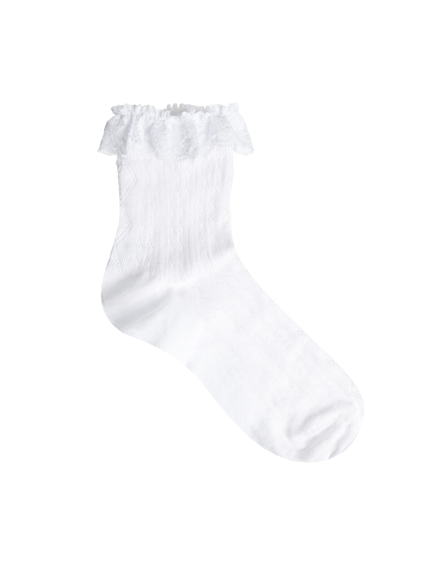 Lyst Asos Lace Trim Ankle Socks In White