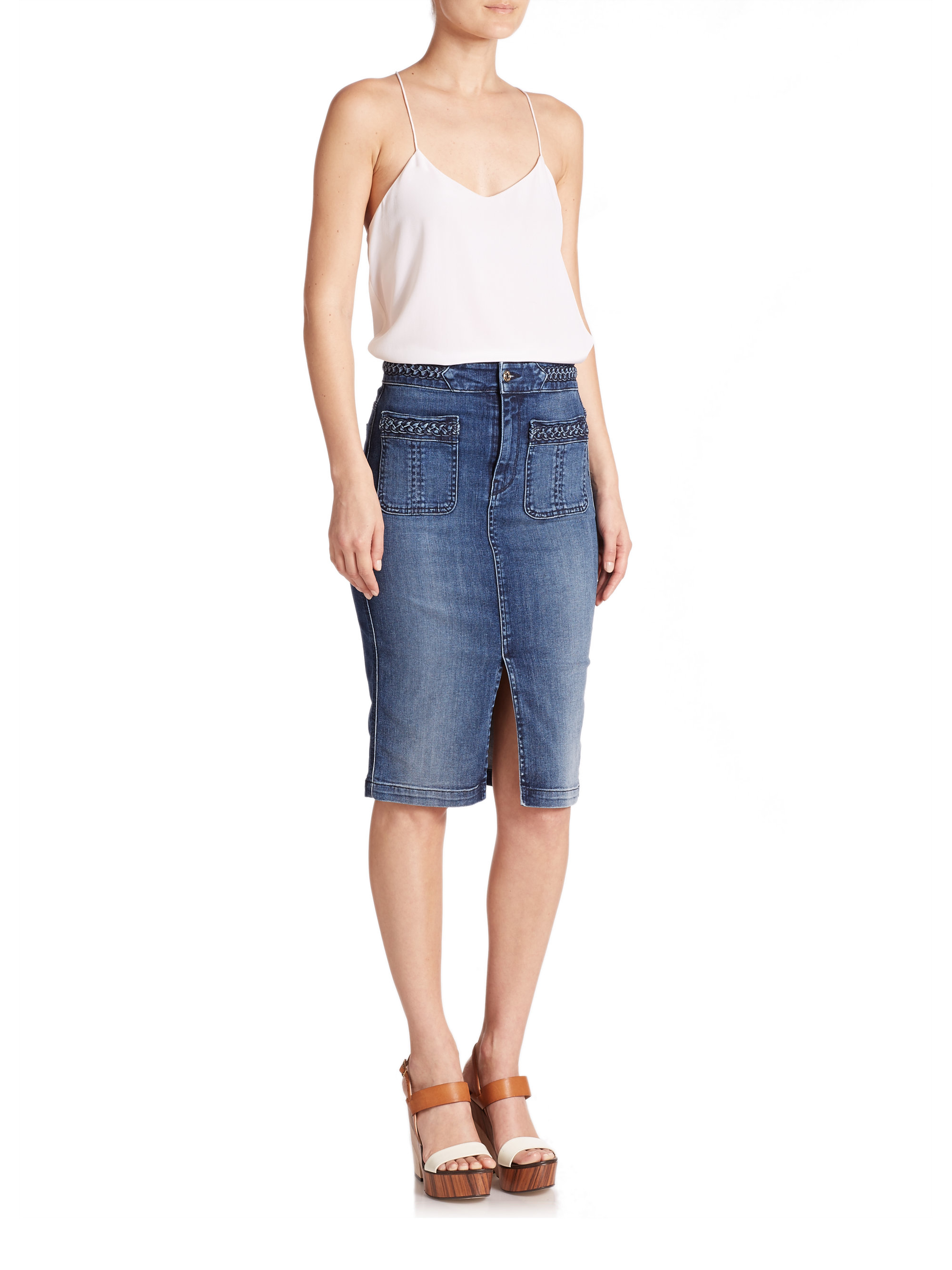 Lyst - 7 For All Mankind Denim Pencil Skirt in Blue