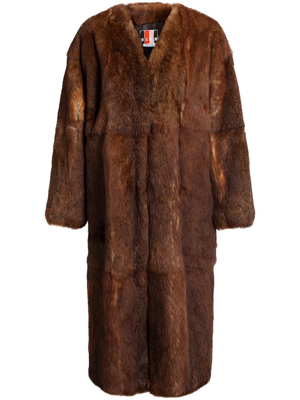 Lyst Msgm Long Rabbit Fur Coat in Brown
