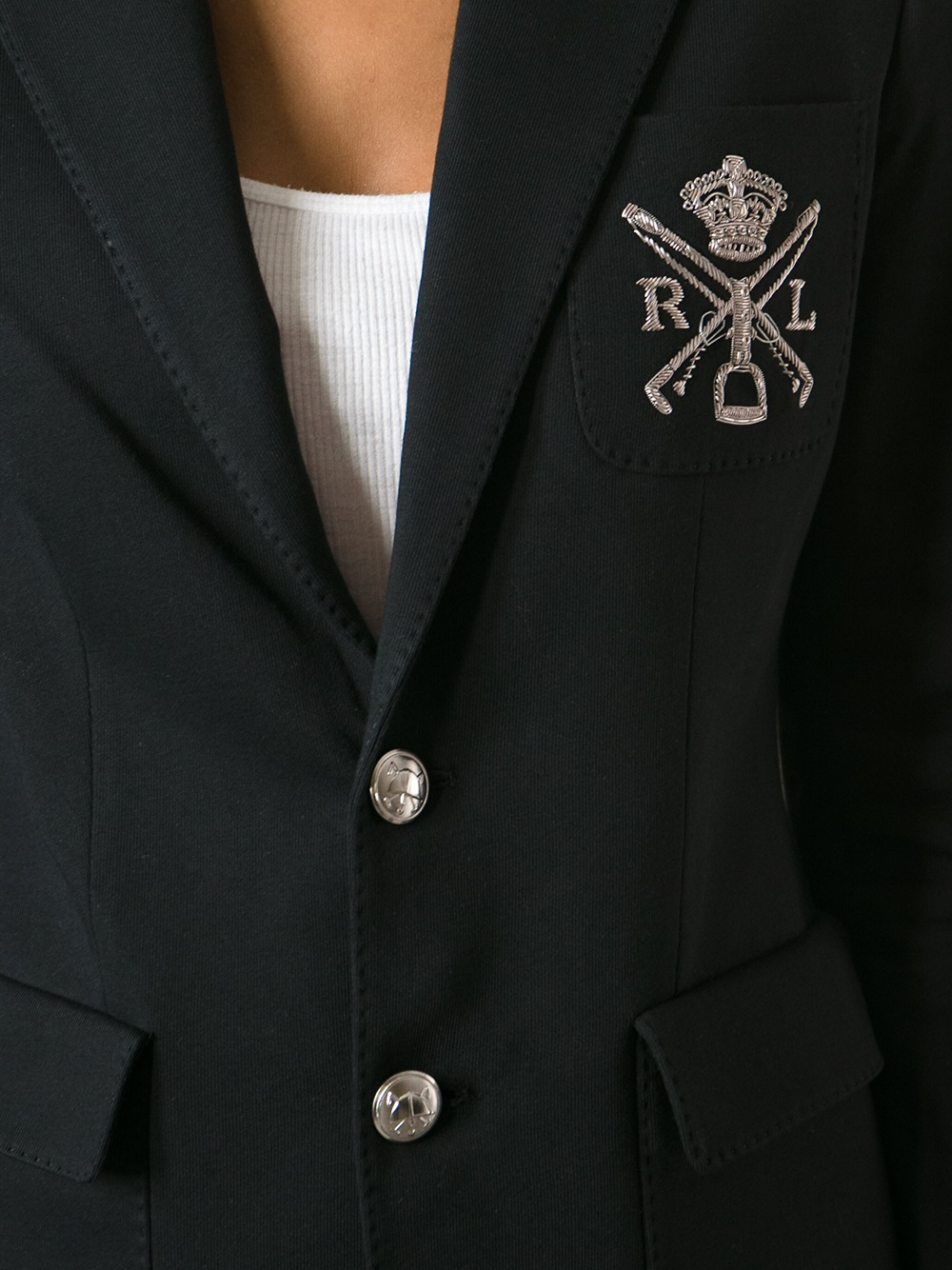 Lyst - Ralph Lauren Blue Label Logo Embroidered Blazer in Black