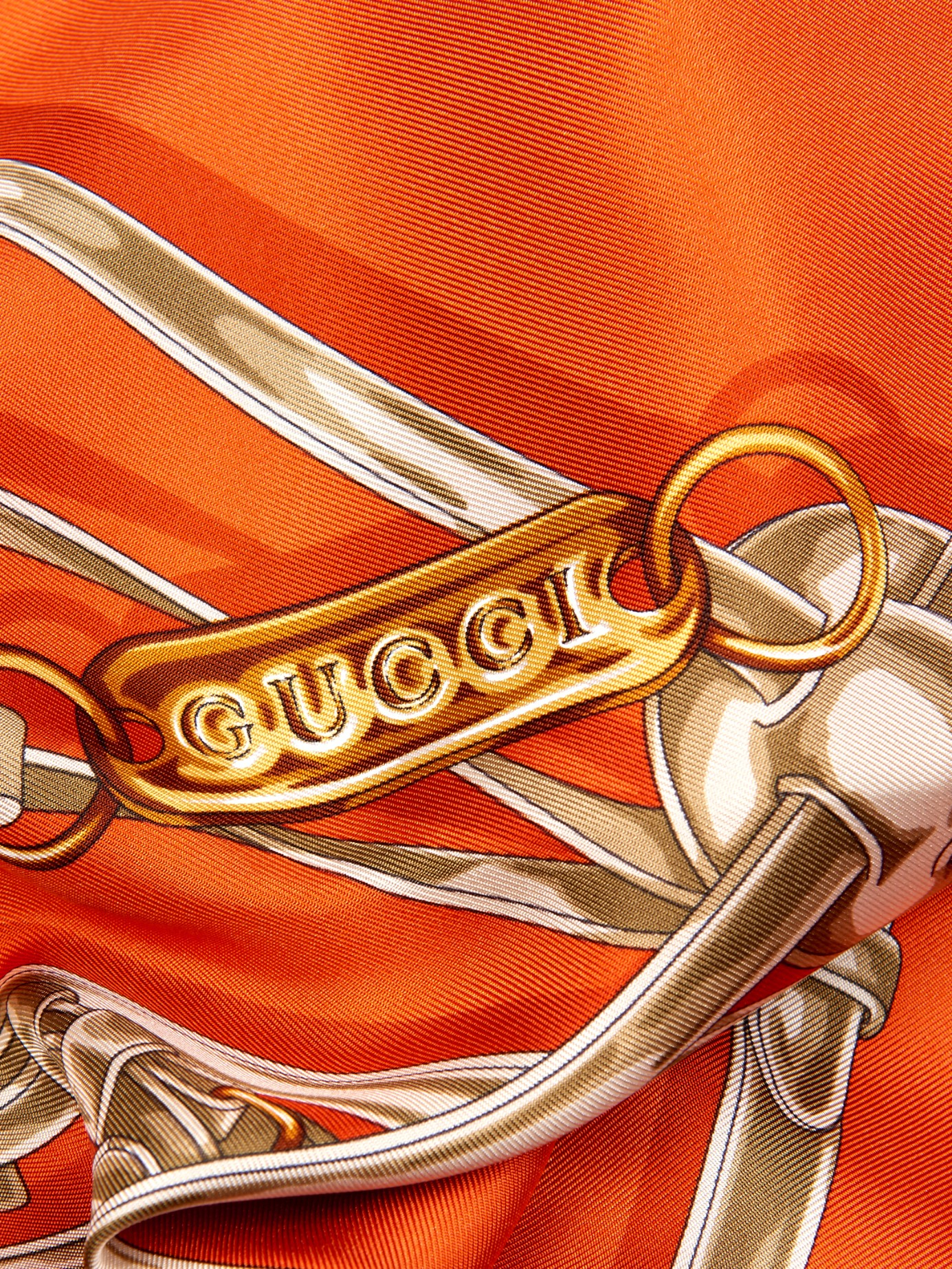 Lyst Gucci Gold HarnessPrint SilkTwill Scarf in Orange