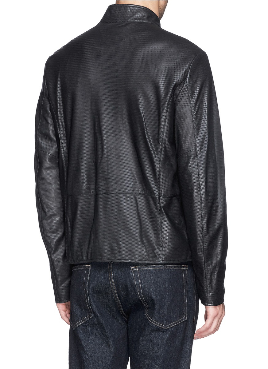 Men S Black Perforated Leather Er Jacket