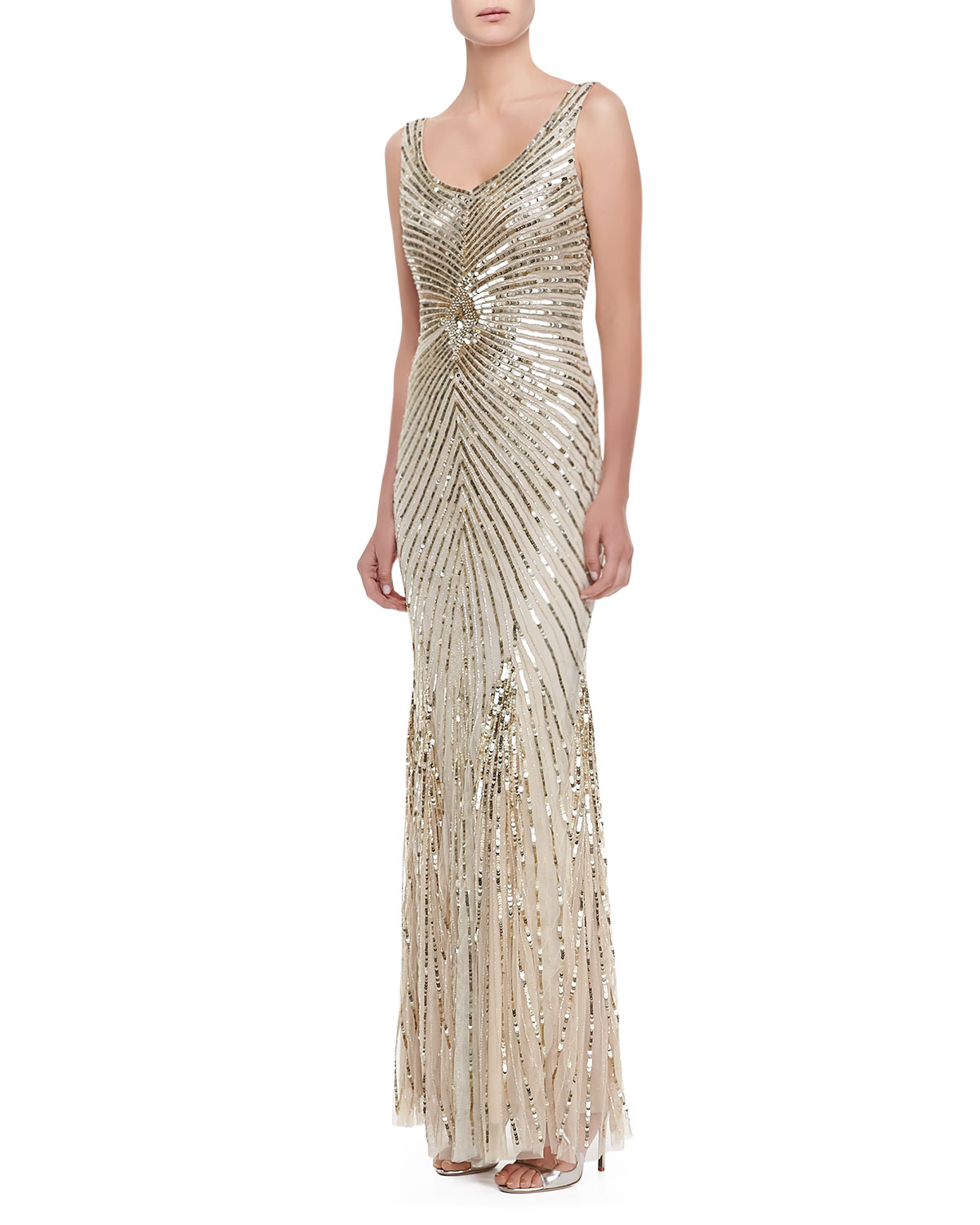 aidan mattox champagne gown