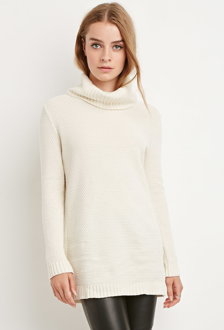 Forever 21 Chunky Knit Turtleneck Sweater in Natural | Lyst