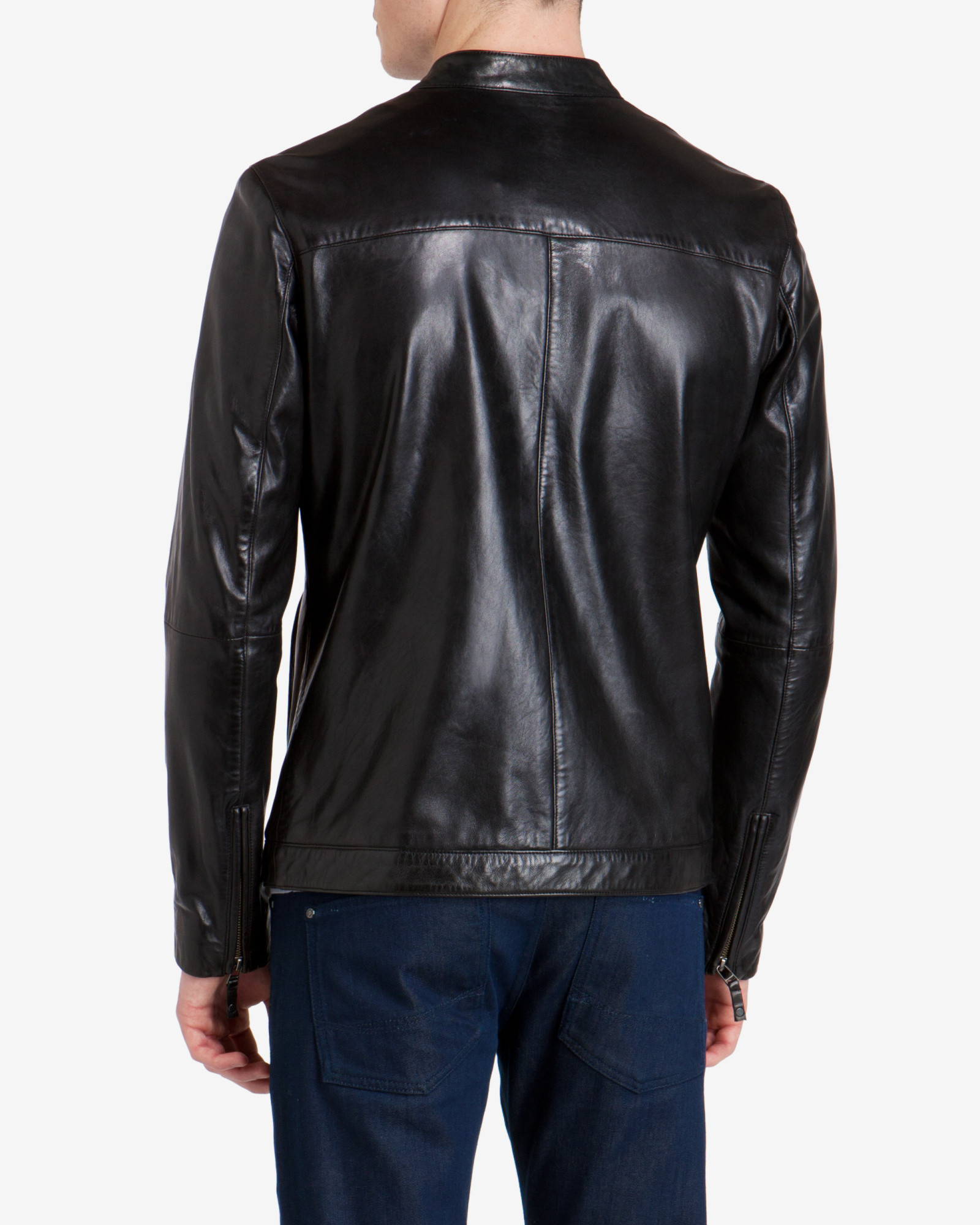Ted Baker Kennit Stab Stitch Front Leather Jacket in Black for Men Lyst