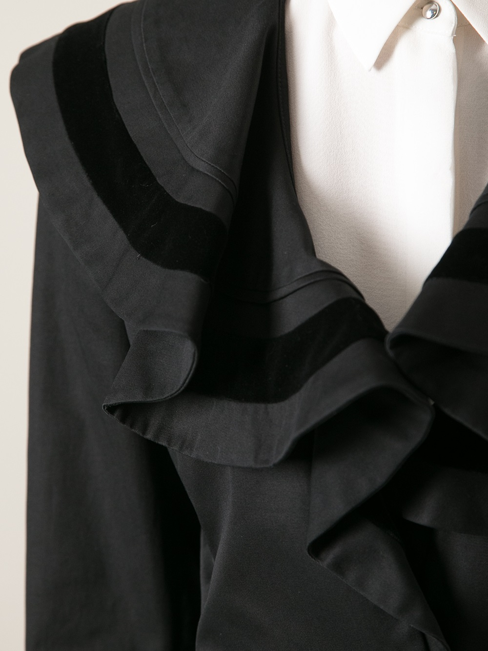 Prada Ruffle Lapel Coat in Black | Lyst  